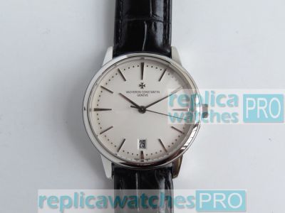 Swiss Replica Vacheron Constantin Patrimony Watch White Dial Black Leather Strap